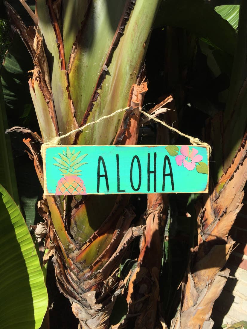 Aloha Pineapple Sign - Hawaiian & Tropical - Wood Sign